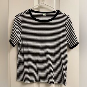 Black and White Striped Ribbed Women's Top